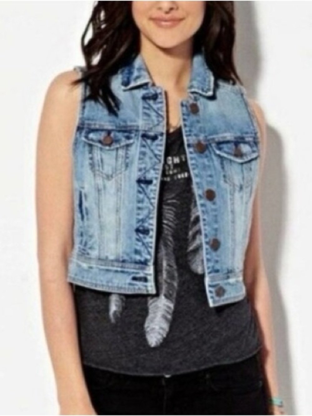 American Eagle Vest Womens Small Blue Denim Cropped Button Front Jean Y2K